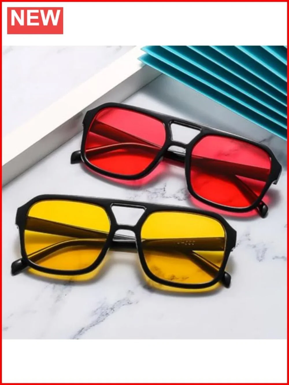 Retro 70s Square Aviator Sunglasses Rectangle Flat Frame Trendy Shades